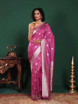 MEENA BAZAAR - Woven Art Silk Lavender Saree Without Blouse