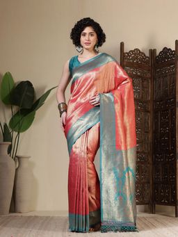 MEENA BAZAAR - Woven Art Silk Pink Saree Without Blouse