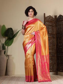 MEENA BAZAAR - Woven Art Silk Mustard Saree Without Blouse