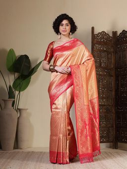 MEENA BAZAAR - Woven Art Silk Peach Saree Without Blouse