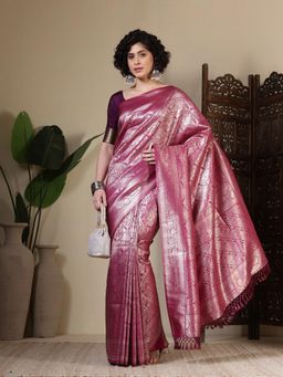 MEENA BAZAAR - Woven Art Silk Lavender Saree Without Blouse