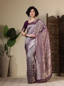 MEENA BAZAAR - Woven Art Silk Purple Saree Without Blouse