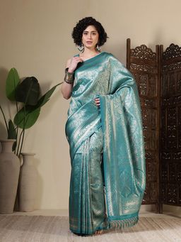 MEENA BAZAAR - Woven Art Silk Blue Saree Without Blouse