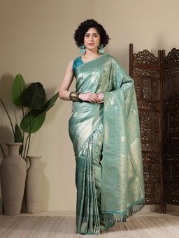 MEENA BAZAAR - Woven Art Silk Green Saree Without Blouse