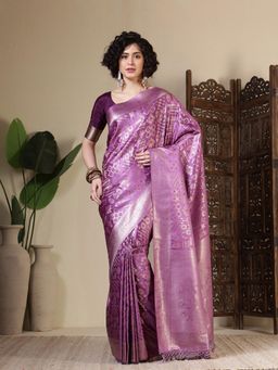 MEENA BAZAAR - Woven Art Silk Lavender Saree Without Blouse