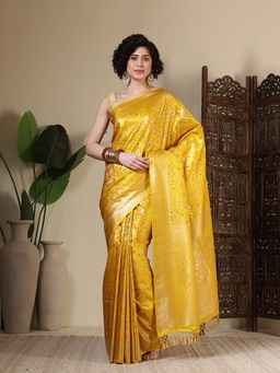 MEENA BAZAAR - Woven Art Silk Mustard Saree Without Blouse