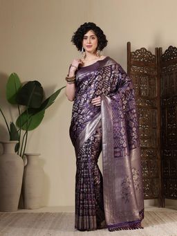 MEENA BAZAAR - Woven Art Silk Wine Saree Without Blouse