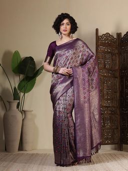 MEENA BAZAAR - Woven Art Silk Purple Saree Without Blouse