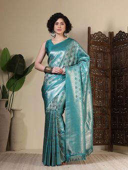 MEENA BAZAAR - Woven Art Silk Blue Saree Without Blouse