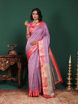 MEENA BAZAAR - Woven Art Silk Lavender Saree Without Blouse