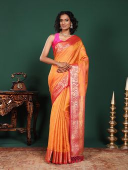 MEENA BAZAAR - Woven Art Silk Mustard Saree Without Blouse