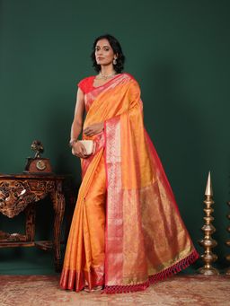 MEENA BAZAAR - Woven Art Silk Mustard Saree Without Blouse