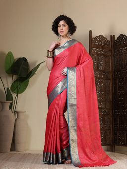 MEENA BAZAAR - Woven Art Silk Pink Saree Without Blouse