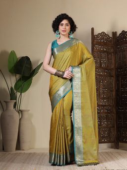 MEENA BAZAAR - Woven Art Silk Green Saree Without Blouse