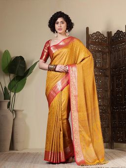 MEENA BAZAAR - Woven Art Silk Mustard Saree Without Blouse