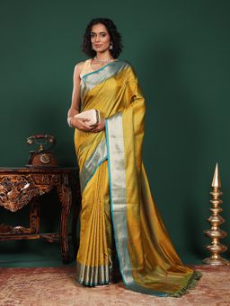MEENA BAZAAR - Woven Art Silk Green Saree Without Blouse