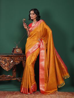 MEENA BAZAAR - Woven Art Silk Mustard Saree Without Blouse