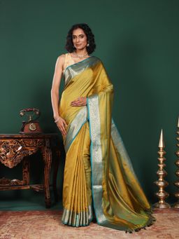MEENA BAZAAR - Woven Art Silk Green Saree Without Blouse