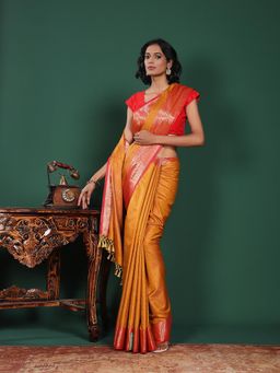 MEENA BAZAAR - Woven Art Silk Mustard Saree Without Blouse