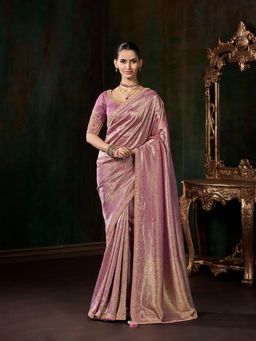 MEENA BAZAAR - Embellished Art Silk Lavender Saree Without Blouse
