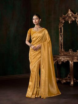 MEENA BAZAAR - Embellished Art Silk Mustard Saree Without Blouse