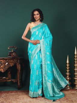 MEENA BAZAAR - Woven Art Silk Blue Saree Without Blouse