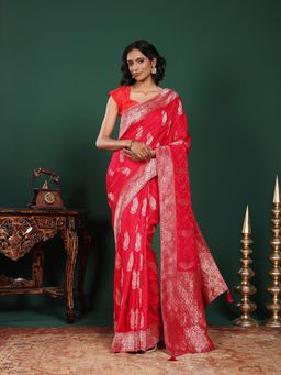 MEENA BAZAAR - Woven Art Silk Pink Saree Without Blouse