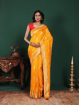 MEENA BAZAAR - Woven Art Silk Mustard Saree Without Blouse