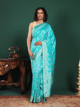 MEENA BAZAAR - Woven Art Silk Blue Saree Without Blouse