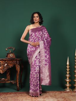 MEENA BAZAAR - Woven Art Silk Lavender Saree Without Blouse