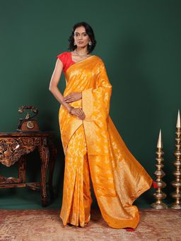 MEENA BAZAAR - Woven Art Silk Mustard Saree Without Blouse
