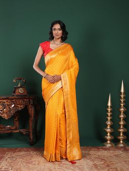 MEENA BAZAAR - Woven Art Silk Mustard Saree Without Blouse