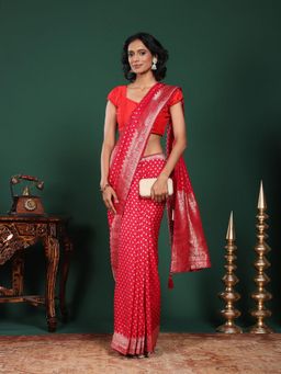 MEENA BAZAAR - Woven Art Silk Pink Saree Without Blouse