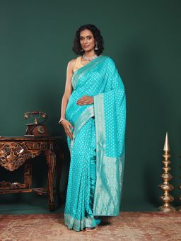 MEENA BAZAAR - Woven Art Silk Blue Saree Without Blouse
