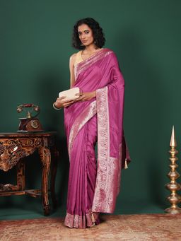 MEENA BAZAAR - Woven Art Silk Lavender Saree Without Blouse