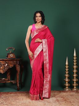 MEENA BAZAAR - Woven Art Silk Pink Saree Without Blouse