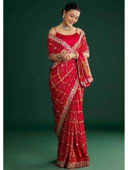 KALKI FASHION - Red Bandhani With Mirror Work With Unstitched Blouse