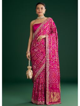 KALKI FASHION - Pink Bandhani With Mirror Work With Unstitched Blouse
