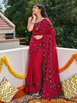 Teejh - Svarnita Applique & Mirror Work Saree With Unstitched Blouse
