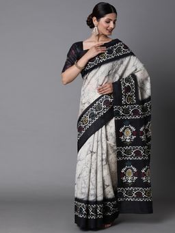 Akhilam - Bhagalpuri Silk Off White Digital Print Designer Saree with Unstitched Blouse