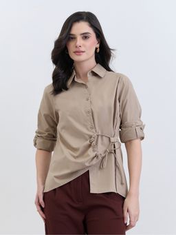 Styli - Women Beige Regular Fit Long Sleeves Wrap Shirt