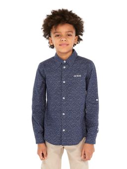 Guess - Navy Blue Cotton Printed Boys Shirt