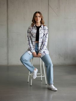 Popnetic - Women White Pure Cotton Flannel Oversized Shirt
