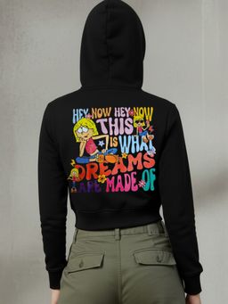 Popnetic - Women Graphic Printed Hooded Cropped Fleece Sweatshirt