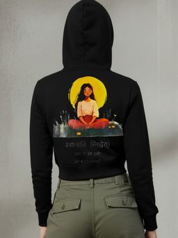 Popnetic - Women Graphic Printed Hooded Cropped Fleece Sweatshirt