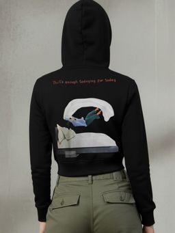 Popnetic - Women Graphic Printed Hooded Cropped Fleece Sweatshirt