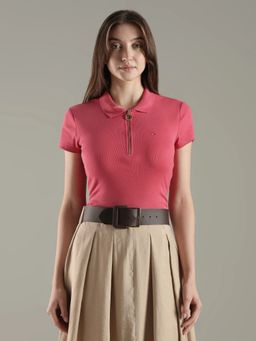 Tommy Hilfiger - Pink Solid Slim Fit Cotton Polo T-Shirt