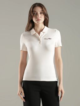 Tommy Hilfiger - White Solid Slim Fit Cotton Polo T-Shirt