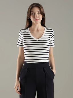 Tommy Hilfiger - White Striped Slim Fit Cotton T-Shirt