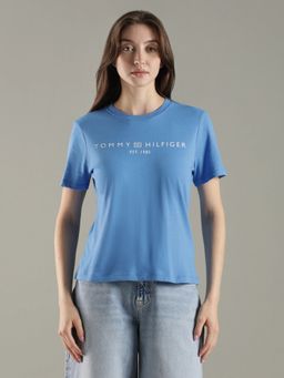 Tommy Hilfiger - Blue Solid Logo Regular Fit Cotton T-Shirt
